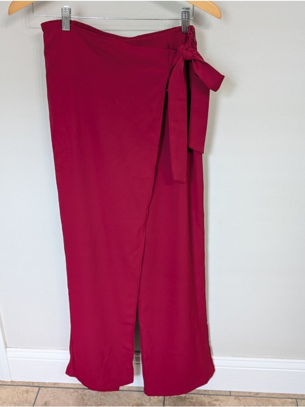 Halara Red Wide Leg Pants with Tie Skirt Overlay Size M Wrap Front Trouser